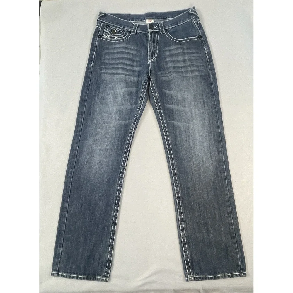 True Religion Mens Thick Stitch Denim Straight Jeans Size 34